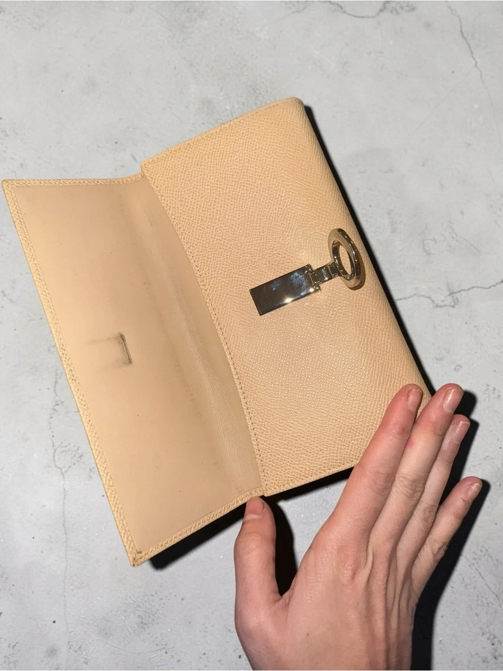 Bvlgari Leather Long Wallet with Circular Metal Clasp